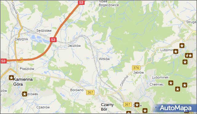 mapa Witków gmina Czarny Bór, Witków gmina Czarny Bór na mapie Targeo