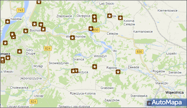 mapa Witoszyn gmina Kazimierz Dolny, Witoszyn gmina Kazimierz Dolny na mapie Targeo