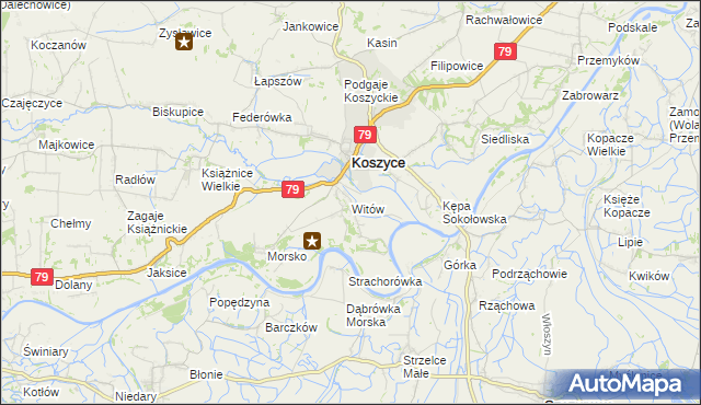 mapa Witów gmina Koszyce, Witów gmina Koszyce na mapie Targeo