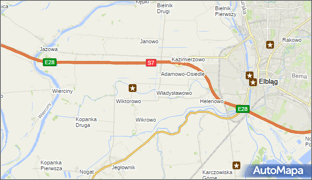 mapa Władysławowo gmina Elbląg, Władysławowo gmina Elbląg na mapie Targeo