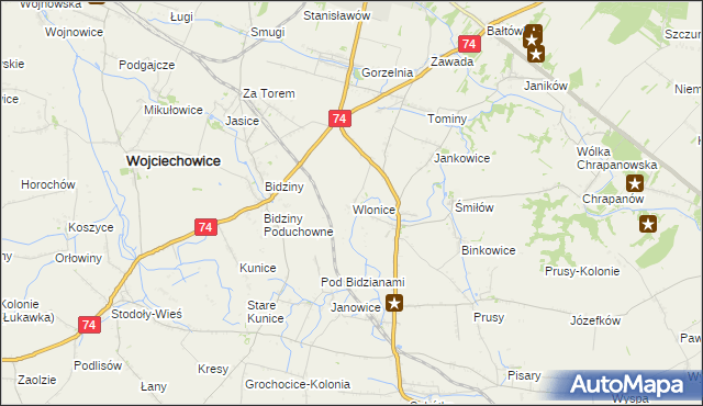 mapa Wlonice gmina Wojciechowice, Wlonice gmina Wojciechowice na mapie Targeo
