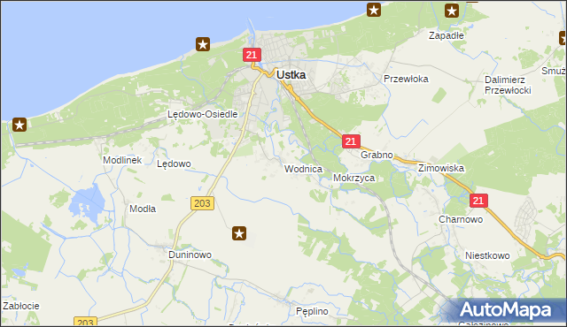 mapa Wodnica gmina Ustka, Wodnica gmina Ustka na mapie Targeo