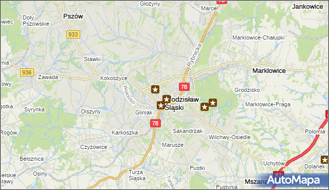mapa Wodzisławia Śląskiego, Wodzisław Śląski na mapie Targeo