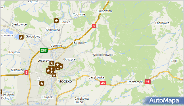 mapa Wojciechowice gmina Kłodzko, Wojciechowice gmina Kłodzko na mapie Targeo