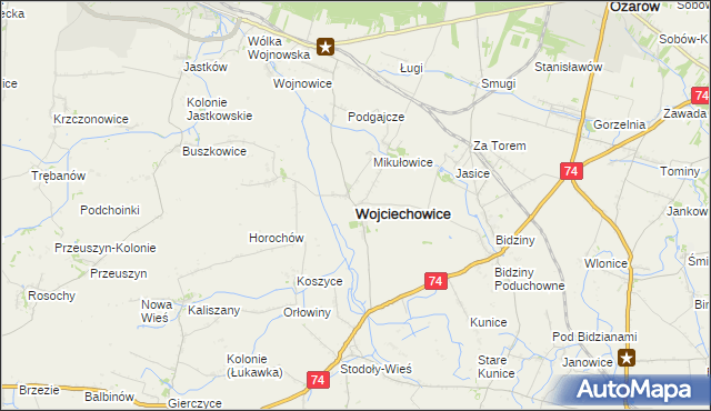 mapa Wojciechowice powiat opatowski, Wojciechowice powiat opatowski na mapie Targeo