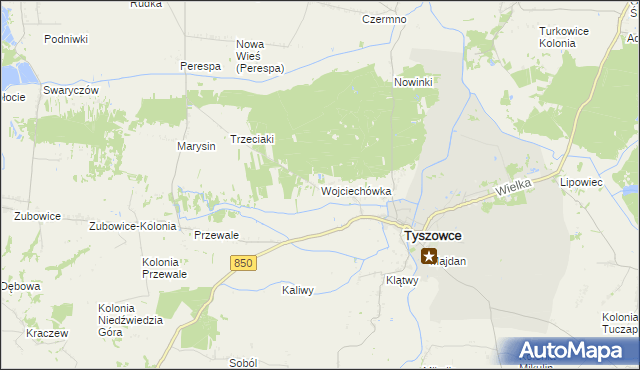 mapa Wojciechówka gmina Tyszowce, Wojciechówka gmina Tyszowce na mapie Targeo