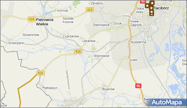 mapa Wojnowice gmina Krzanowice, Wojnowice gmina Krzanowice na mapie Targeo