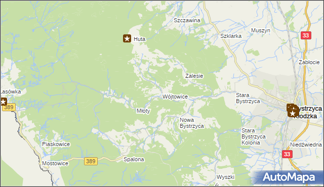 mapa Wójtowice gmina Bystrzyca Kłodzka, Wójtowice gmina Bystrzyca Kłodzka na mapie Targeo