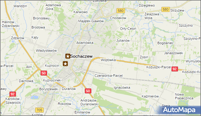 mapa Wojtówka gmina Sochaczew, Wojtówka gmina Sochaczew na mapie Targeo