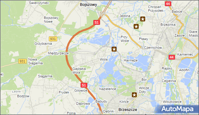 mapa Wola gmina Miedźna, Wola gmina Miedźna na mapie Targeo