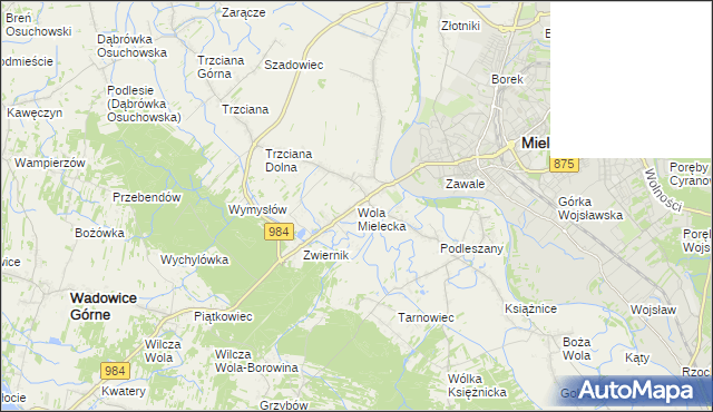 mapa Wola Mielecka, Wola Mielecka na mapie Targeo