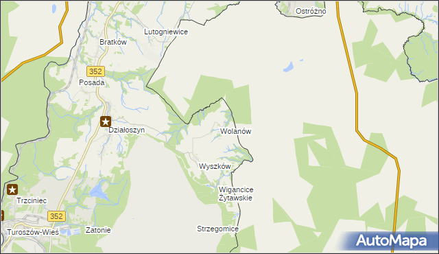 mapa Wolanów gmina Bogatynia, Wolanów gmina Bogatynia na mapie Targeo