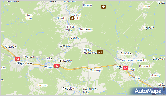 mapa Wólka Plebańska gmina Stąporków, Wólka Plebańska gmina Stąporków na mapie Targeo