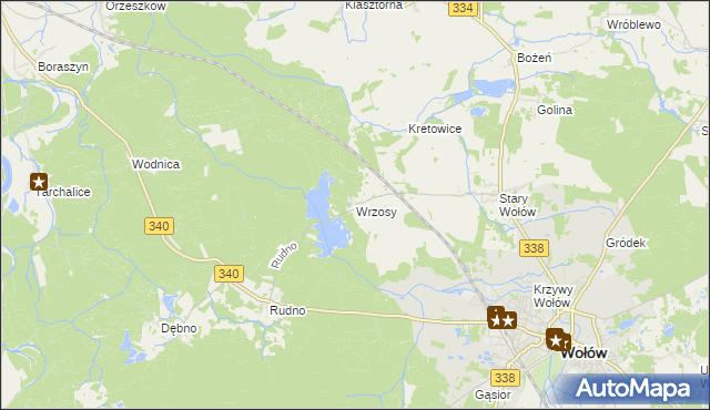 mapa Wrzosy gmina Wołów, Wrzosy gmina Wołów na mapie Targeo