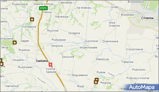mapa Wszechświęte gmina Sadowie, Wszechświęte gmina Sadowie na mapie Targeo
