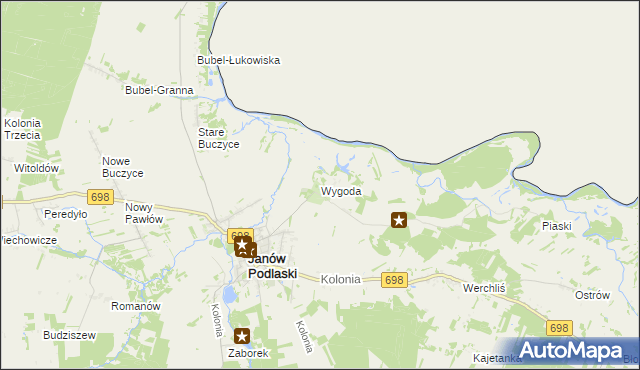 mapa Wygoda gmina Janów Podlaski, Wygoda gmina Janów Podlaski na mapie Targeo