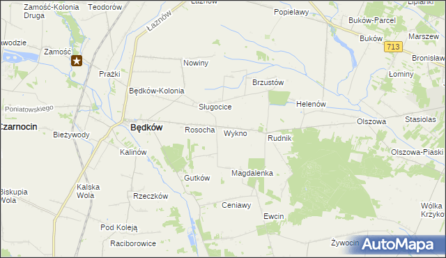 mapa Wykno gmina Będków, Wykno gmina Będków na mapie Targeo