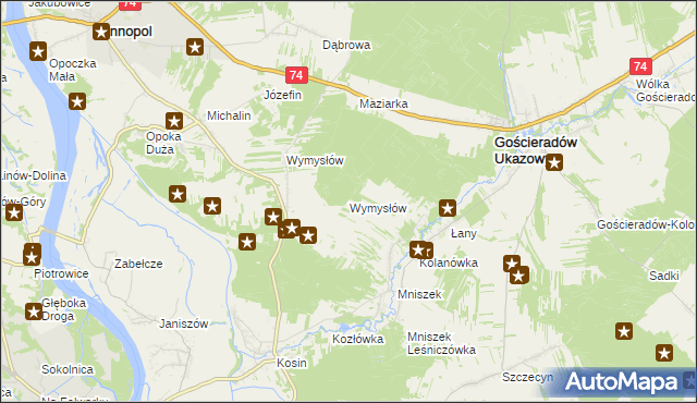 mapa Wymysłów gmina Gościeradów, Wymysłów gmina Gościeradów na mapie Targeo