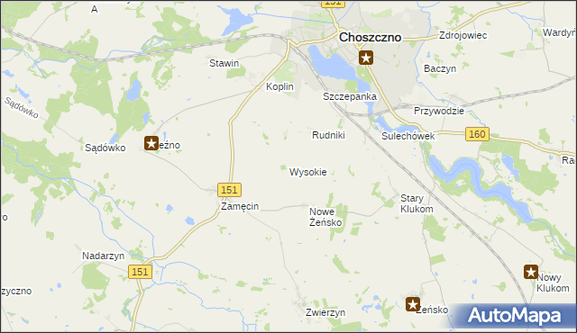 mapa Wysokie gmina Choszczno, Wysokie gmina Choszczno na mapie Targeo