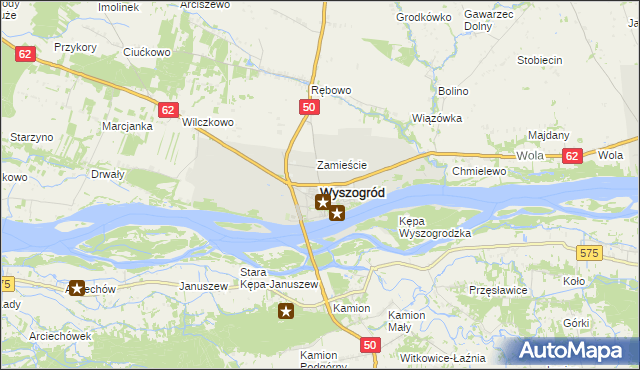 mapa Wyszogród powiat płocki, Wyszogród powiat płocki na mapie Targeo