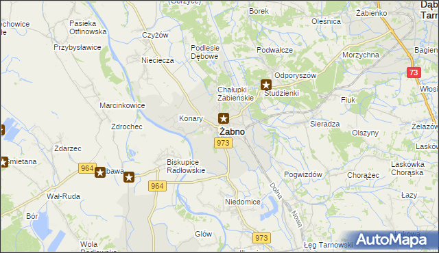 mapa Żabno powiat tarnowski, Żabno powiat tarnowski na mapie Targeo