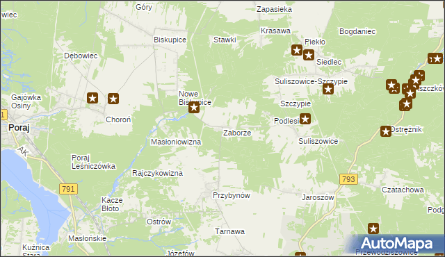 mapa Zaborze gmina Żarki, Zaborze gmina Żarki na mapie Targeo