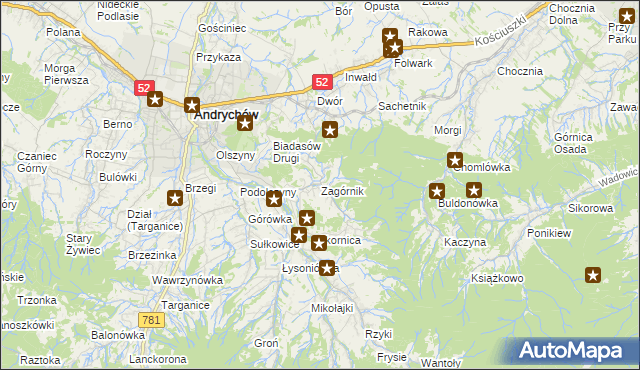 mapa Zagórnik gmina Andrychów, Zagórnik gmina Andrychów na mapie Targeo