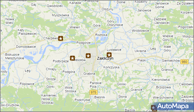 mapa Zakliczyn powiat tarnowski, Zakliczyn powiat tarnowski na mapie Targeo