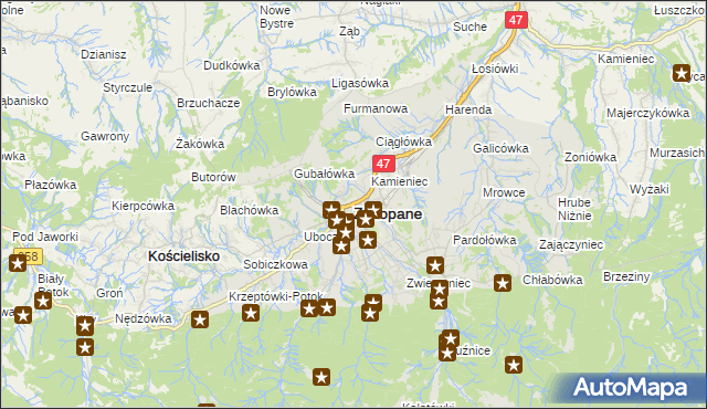 mapa Zakopanego, Zakopane na mapie Targeo