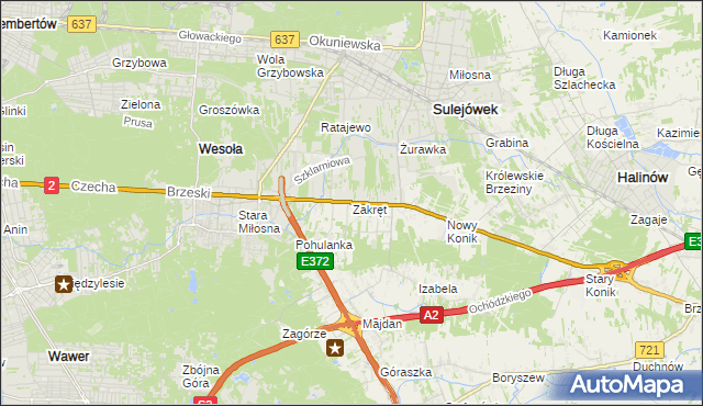 mapa Zakręt gmina Wiązowna, Zakręt gmina Wiązowna na mapie Targeo