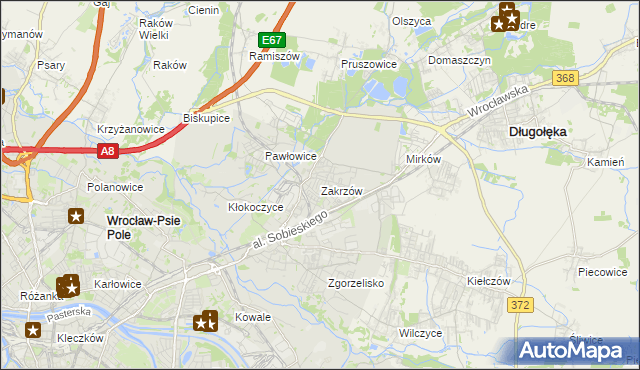 mapa Zakrzów gmina Wrocław, Zakrzów gmina Wrocław na mapie Targeo