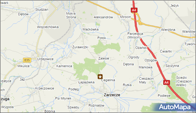 mapa Zalesie gmina Zarzecze, Zalesie gmina Zarzecze na mapie Targeo