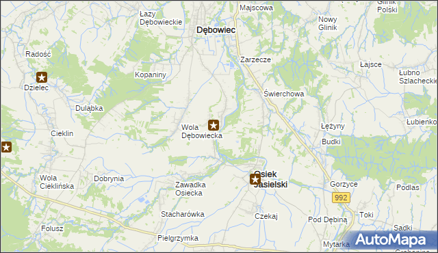 mapa Załęże gmina Osiek Jasielski, Załęże gmina Osiek Jasielski na mapie Targeo