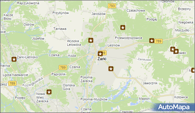 mapa Żarki powiat myszkowski, Żarki powiat myszkowski na mapie Targeo