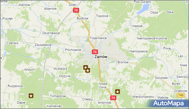 mapa Żarnów powiat opoczyński, Żarnów powiat opoczyński na mapie Targeo