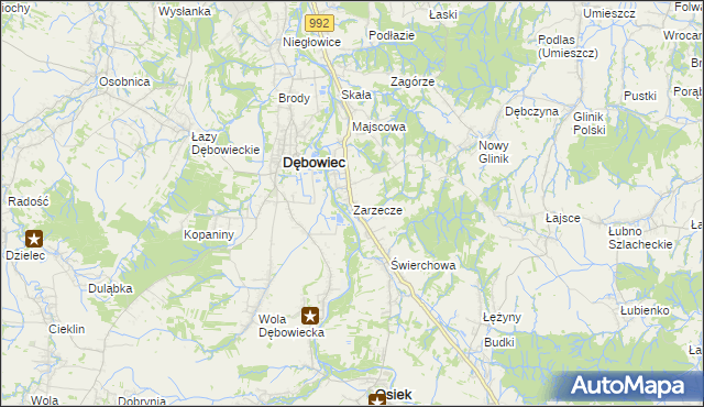 mapa Zarzecze gmina Dębowiec, Zarzecze gmina Dębowiec na mapie Targeo