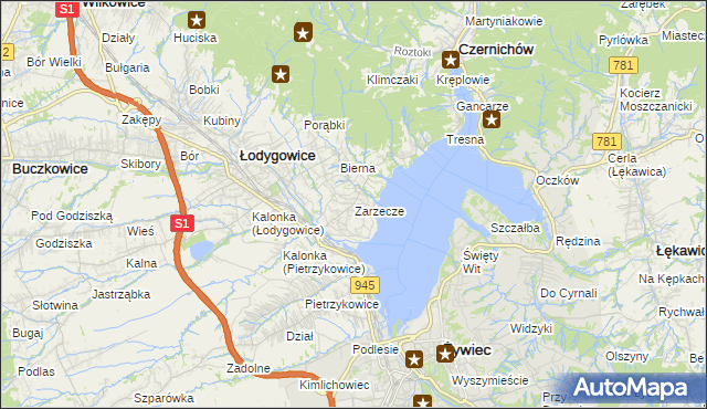 mapa Zarzecze gmina Łodygowice, Zarzecze gmina Łodygowice na mapie Targeo