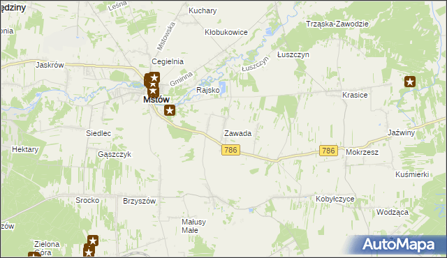 mapa Zawada gmina Mstów, Zawada gmina Mstów na mapie Targeo