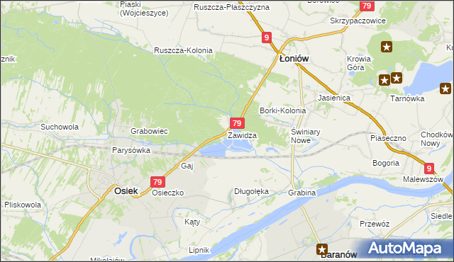 mapa Zawidza gmina Łoniów, Zawidza gmina Łoniów na mapie Targeo