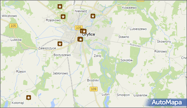 mapa Zdrój gmina Gryfice, Zdrój gmina Gryfice na mapie Targeo