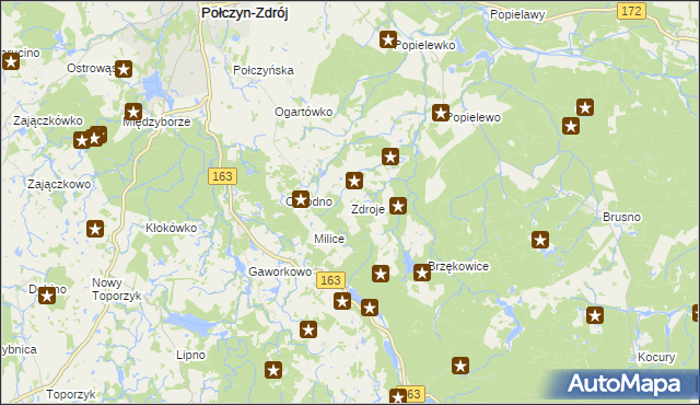mapa Zdroje gmina Połczyn-Zdrój, Zdroje gmina Połczyn-Zdrój na mapie Targeo