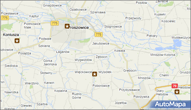 mapa Żębocin, Żębocin na mapie Targeo