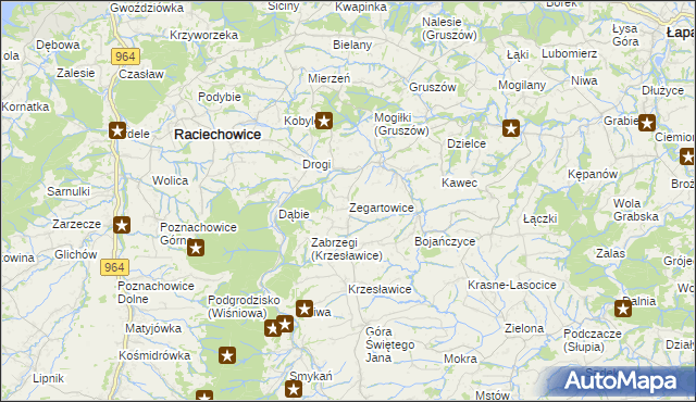mapa Zegartowice gmina Raciechowice, Zegartowice gmina Raciechowice na mapie Targeo