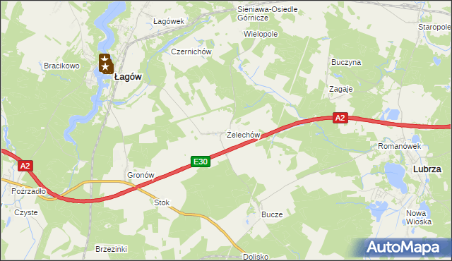 mapa Żelechów gmina Łagów, Żelechów gmina Łagów na mapie Targeo