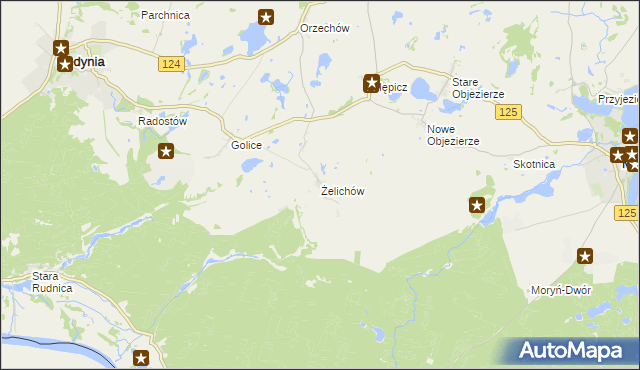 mapa Żelichów gmina Cedynia, Żelichów gmina Cedynia na mapie Targeo