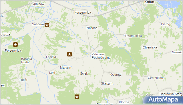 mapa Żeliszew Podkościelny, Żeliszew Podkościelny na mapie Targeo