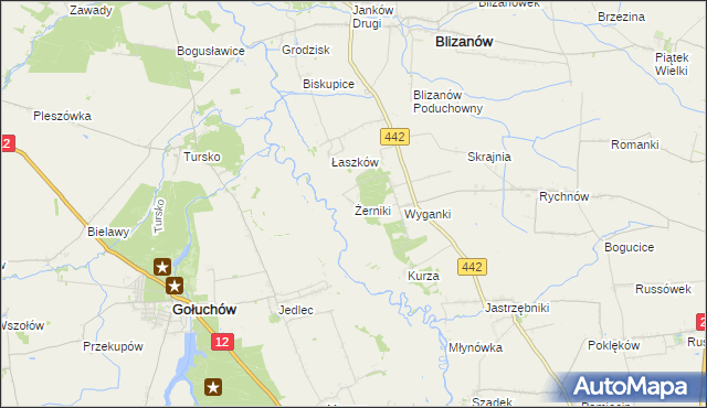 mapa Żerniki gmina Blizanów, Żerniki gmina Blizanów na mapie Targeo