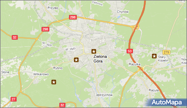 mapa Zielona Góra, Zielona Góra na mapie Targeo
