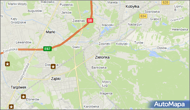 mapa Zielonka powiat wołomiński, Zielonka powiat wołomiński na mapie Targeo