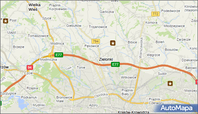 mapa Zielonki powiat krakowski, Zielonki powiat krakowski na mapie Targeo